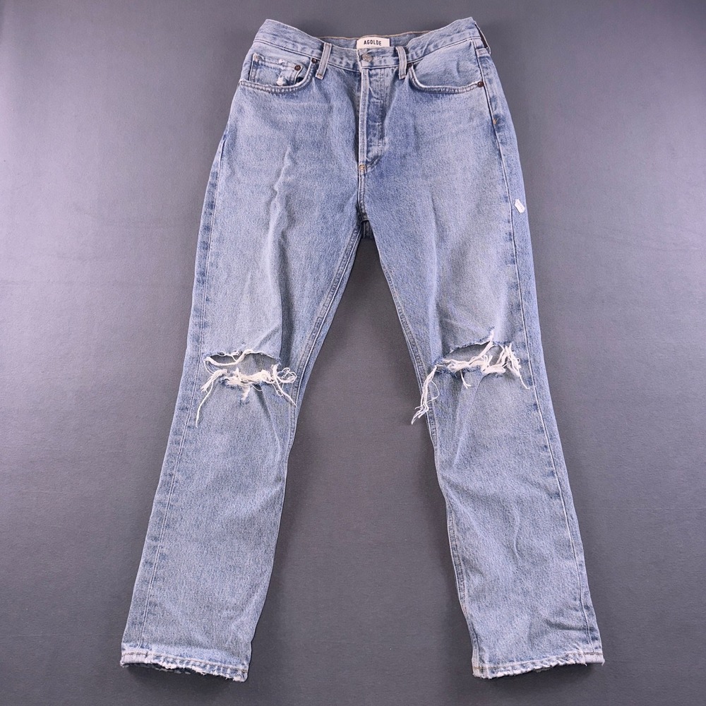 Agolde Riley High Rise Straight Crop Distressed Jeans Light Wash 26 A056E-1206